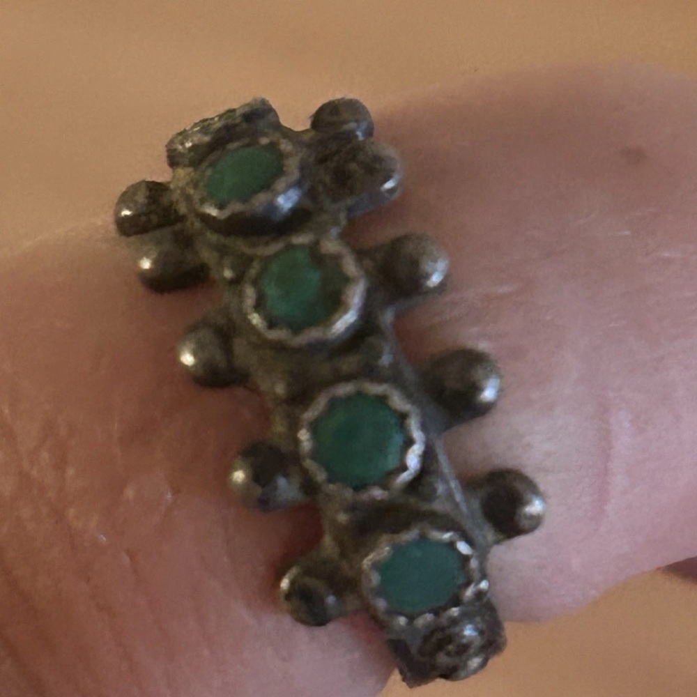 Fred Harvey Navajo Snake Eye Size 4.7 Ring Sterling Silver & Composite Turquoise